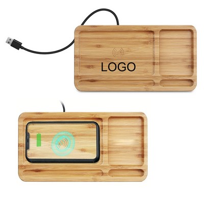 Bamboo Organizer Docking Wireless Charging In One