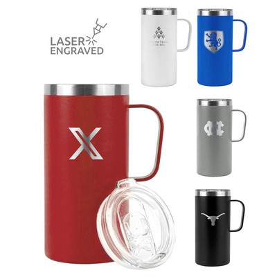 20oz Large Vacuum Camp Mug - Double Wall Stainless Steel - Powder Coated