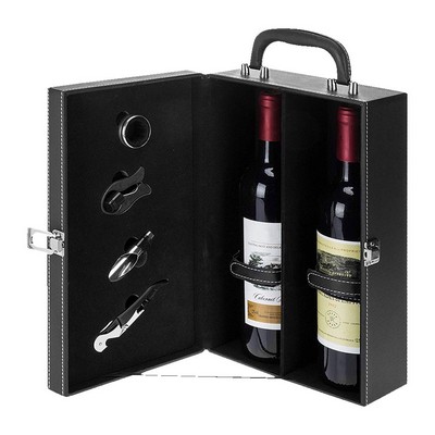 2-Bottle Wine Suitcase with 4-piece Corkscrew Tool Set