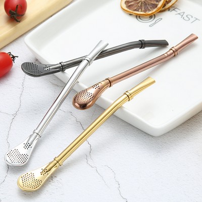 Multifunctional Stainless Steel Spoon with Strainer Straw