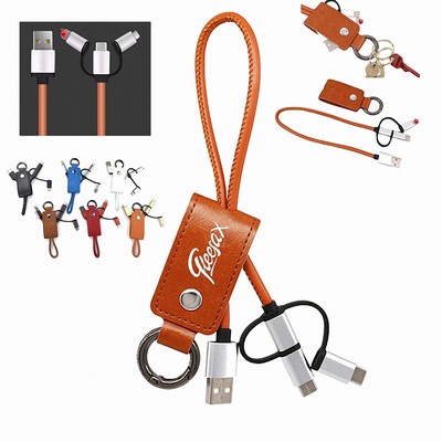 PU Leather USB Charging Date Cable W/Keychain