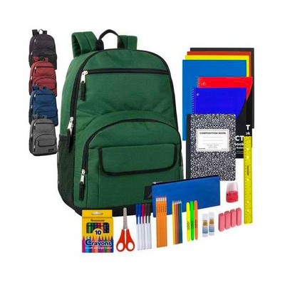 18 Backpacks - with 35 Piece School Supply Kits (Case of 12)