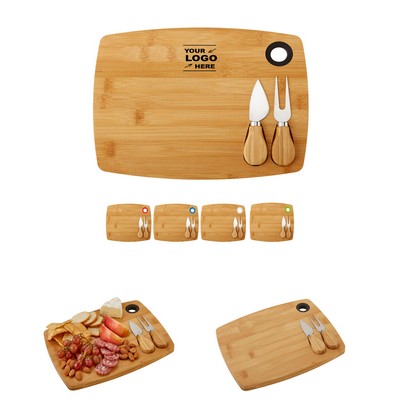 Wooden Cheese Cutting Board With Fork and Spatula