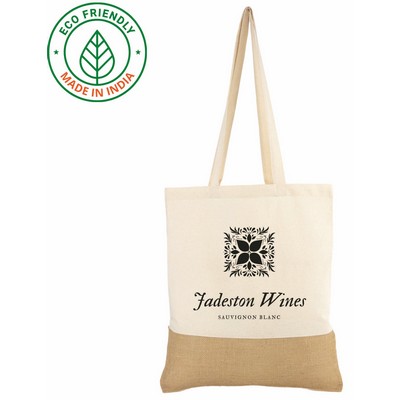 5 oz Cotton Cotton and Jute Tote Bag - Eco Friendly Unique Tote 17 x 15