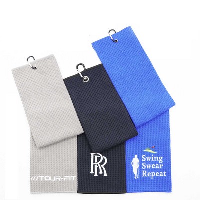 15.7"x 23.6" Embroidered Microfiber Golf Towel with Grommet & Carabiner