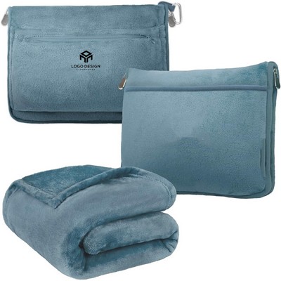 Compact Travel Blanket Pillow with Pockets