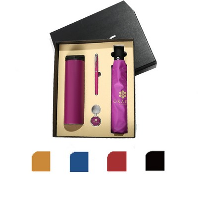 4Pcs Gift Box Set: Umbrella,Tumbler, Ballpoint Pen & Keyring