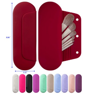 Silicone Makeup Brush Holder Travel Cosmetic Bag with Upgrade Anti Fall Out Magnetic Closure