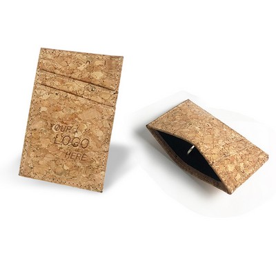 Cork Style PU Leather Card Holder with 2 Slots and Pocket