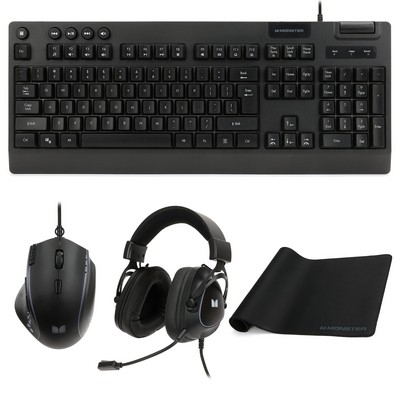 Monster Campaign Gaming Bundle Black - Keyboard Mouse Headset Mouse Pad