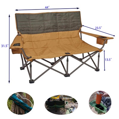 Low Loveseat Double Camping Chair Foldable 2 Person Seat for Outdoor Event