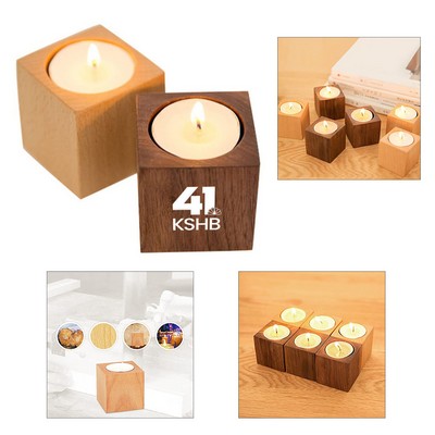 Wooden Cube Candle Holder