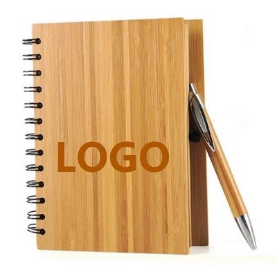 Bamboo Cover Recycled Paper Notebook With Pen