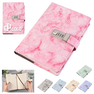 Marble Pu Leather A5 Journal W/ Combination Lock