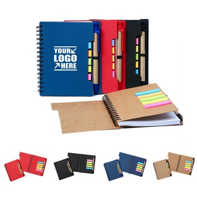 Kraft Paper Spiral Notebook with Pen & Sticky Flags