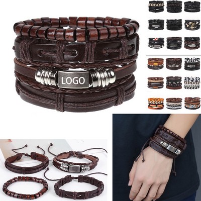 4 Pieces Leather Bracelet Set