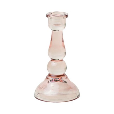 Tall Glass Taper Holder, Pink