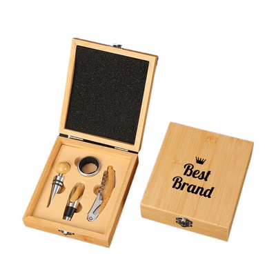 Bamboo Wine Box Set with 4 Opener Accessories