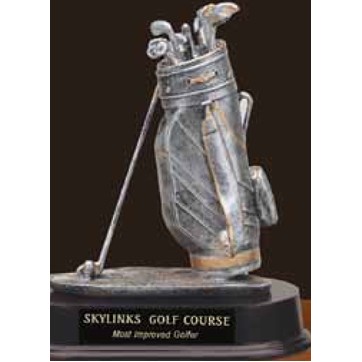 Resin Golf Bag On Rosewood Base Trophy