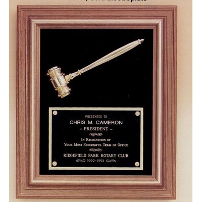 American Walnut Frame w/Metal Gavel & Maroon Velour Background (15"x18")