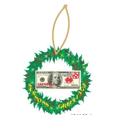 Las Vegas Dice $100 Bill Wreath Ornament w/ Black Back (6 Square Inch)