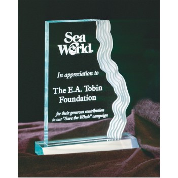 Clear Edge Acrylic Award w/ Frosted White Waterfall - 6 1/2"x9"