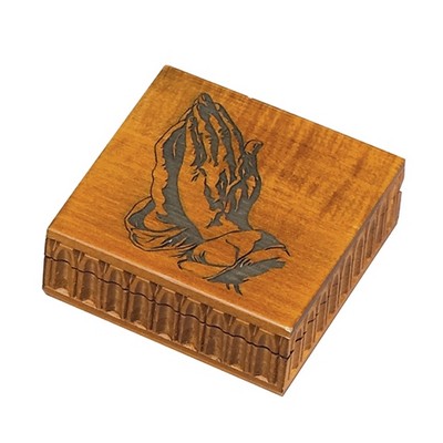 Wood Box w/Praying Hand (4 1/4"x4 1/4"x1 3/4")