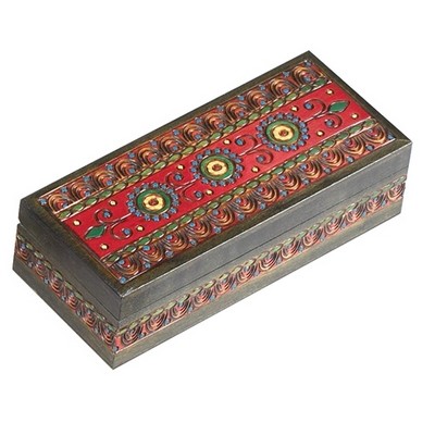 Traditional Wood Box w/Flower Pattern (8 3/4"x3 1/2"x2 1/4")