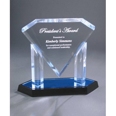 Floating Diamond Acrylic Blue Reflective Award w/ Black Base - 11-3/4"