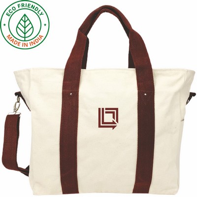 20 oz Cotton Canvas Duffle Bag Natural / Maroon Red Trim - Eco Friendly Voyager Duffel 20 x 16 x 7