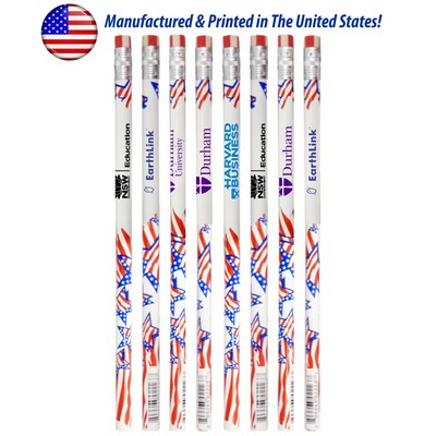 Union Printed, USA Made, Promotional Patriotic Foiled Pencil - #2 graphite lead.