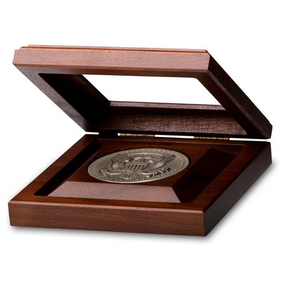 Solid Walnut Medallion Box w/Glass Lid (3" Coin Rout & Removable Insert)