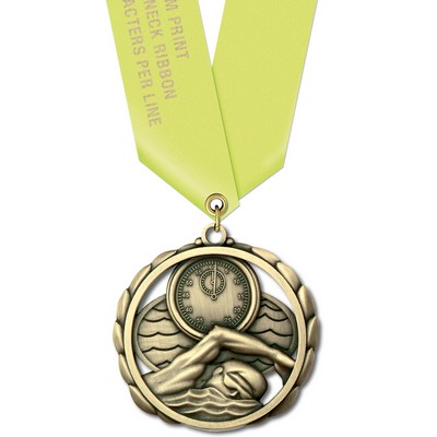 2 3/8" Swim ES Medal w/ Satin Neck Ribbon