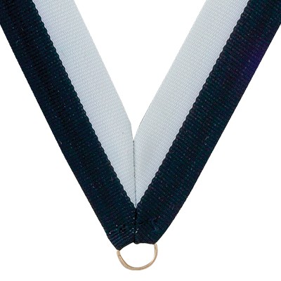 7/8" Wide RY Series V-Neck Navy Blue & White Ribbon w/Metal Ring