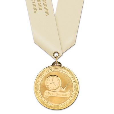 2" Perfect Attendance Brite Laser Medal w/ Satin Neck Ribbon