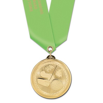 2" Golf Brite Laser Medal w/ Satin Neck Ribbon