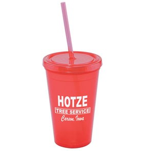 16 Oz. Plastic Tumbler W/Straw