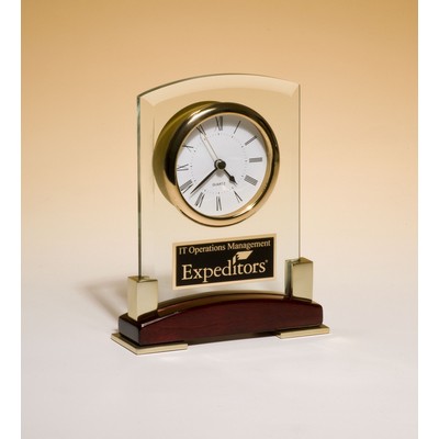 Beveled Glass Desktop Clock w/ Rosewood Base (6"x7 3/4")