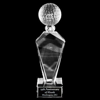 Solid Crystal Engraved Award - 12" extra large - Deco Golf Ball