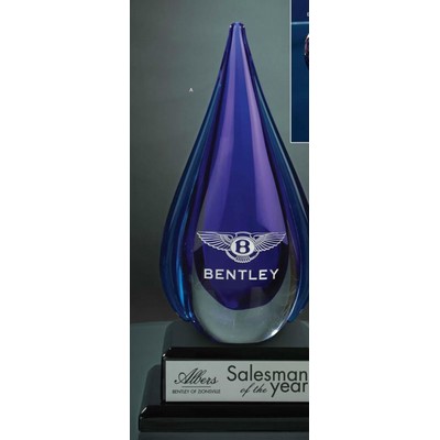 14½" Crystal Blue Teardrop Award w/Black Base