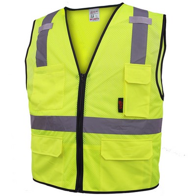 GSS™ Premium Class 2 Lime Green Safety Vest w/6 Pockets