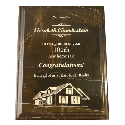 Chocolate Brown Marble Plaque with Fancy Beveled Edges (9"x¾"x12")