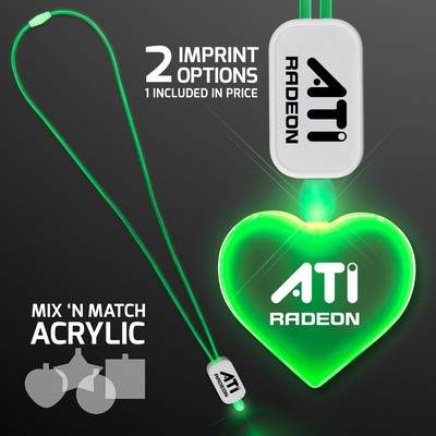 Green Light Up Lanyard Necklace with Acrylic Heart Pendant - Domestic Imprint