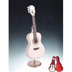 White Classic Steel String Guitar Miniature with Stand & Case 7"H