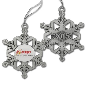 Pewter Snowflake Ornament w/Silver Tinsel Cord (ColorQuick Imprinted)