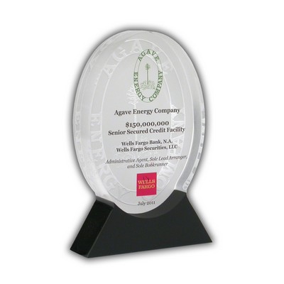 Oval Lucite® Embedment Award on Base (3 3/4" x 5 1/2" x 1")