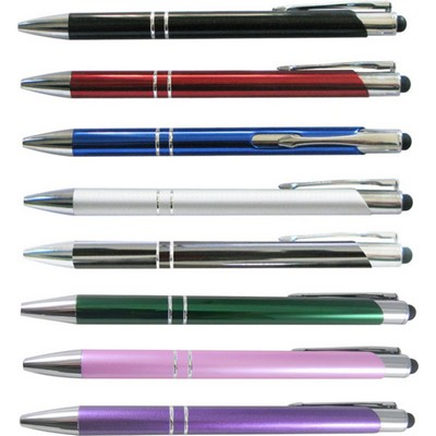 Metal Fancy Line Pen w/ Silver Accent & Stylus - Screened