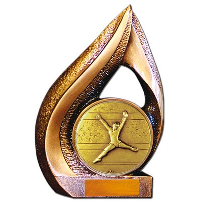 Stock 9" Flame Trophy with 2"Gymnastics Female Coin and Engraving Plate