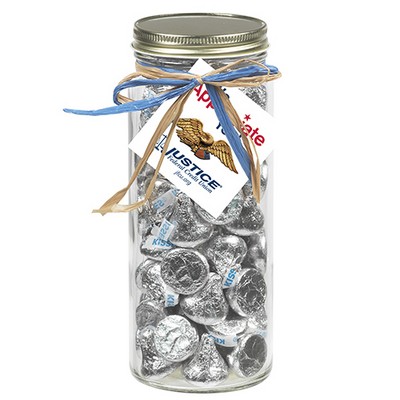 16 Oz. Contemporary Glass Mason Jar w/ Raffia Bow (Hershey's® Kisses®)