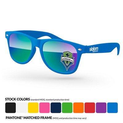 Retro Mirror Sunglasses w/ Full Colors Lens Imprint & 1 Color Temple Imprint